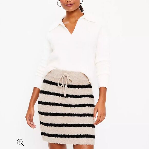 NWT Ann Taylor Loft Striped Boucle Drawstring Sweater Skirt Large - Picture 2 of 9